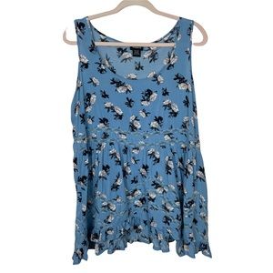 TORRID Pastel Blue Ditsy Floral Print Lace & Ruffle Trim Tank Top Size 1 Large